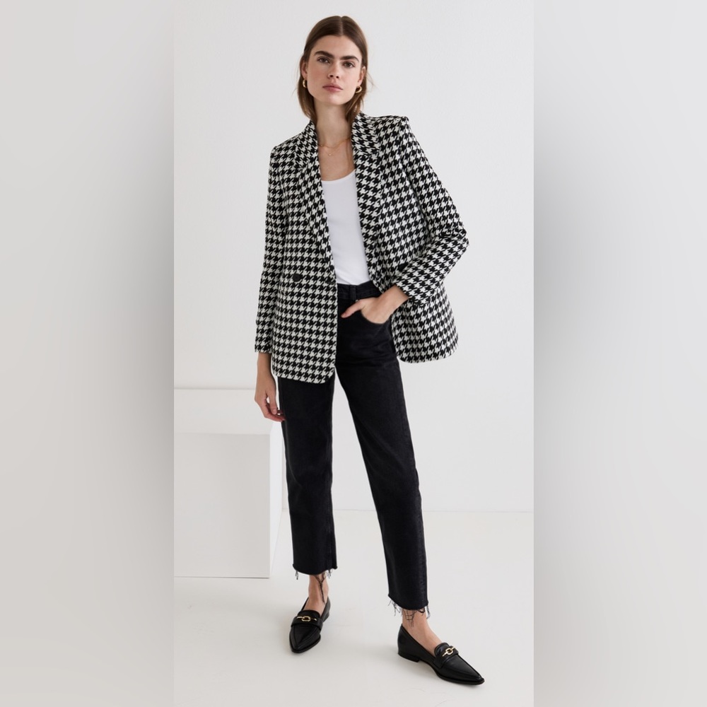 NWT Anine Bing Madeleine Blazer in Black/White Houndstooth